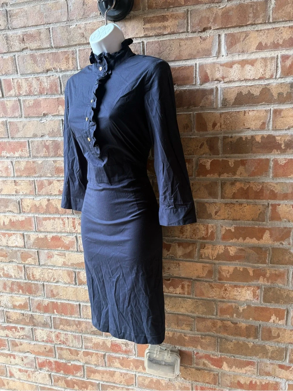 Tory Burch Navy Ruffle-Placket Midi Dress size 4